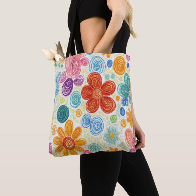 Bolsa Tote Crayon Doodle Daisy Design (Close Up)