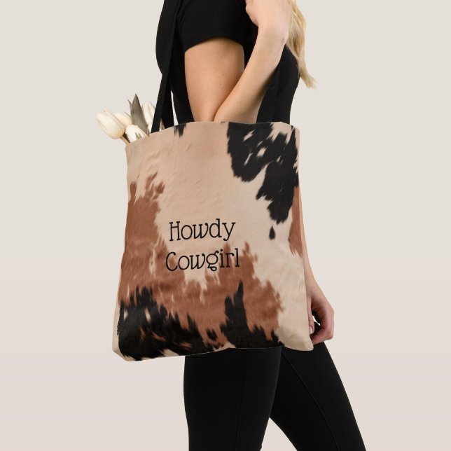 Bolsa Tote Cream Brown Cowhide (Close Up)