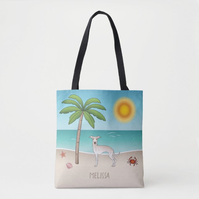 Bolsa Tote Cream - Greyhound Italiano Na Praia Tropical De Ve (Frente)
