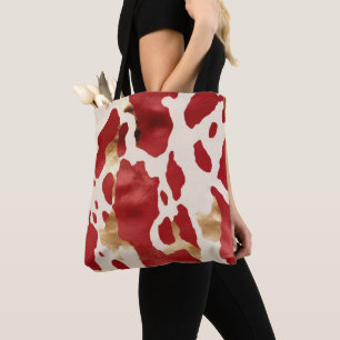 Bolsa Tote Cream Red Dourado Western Cowhide Howdy