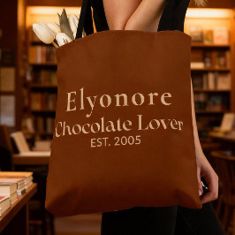 Bolsa Tote Cream Script Name Established Chocolate Lover