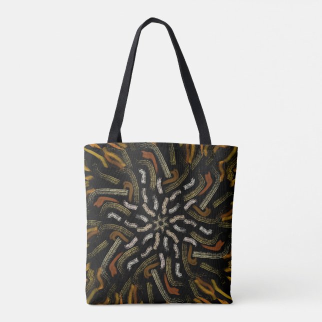 Bolsa Tote Creamy Golden Yellows Raked Pattern On Black (Verso)