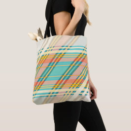 Bolsa Tote Creme de Padrão Geométrico de Tartan abstrato Reut