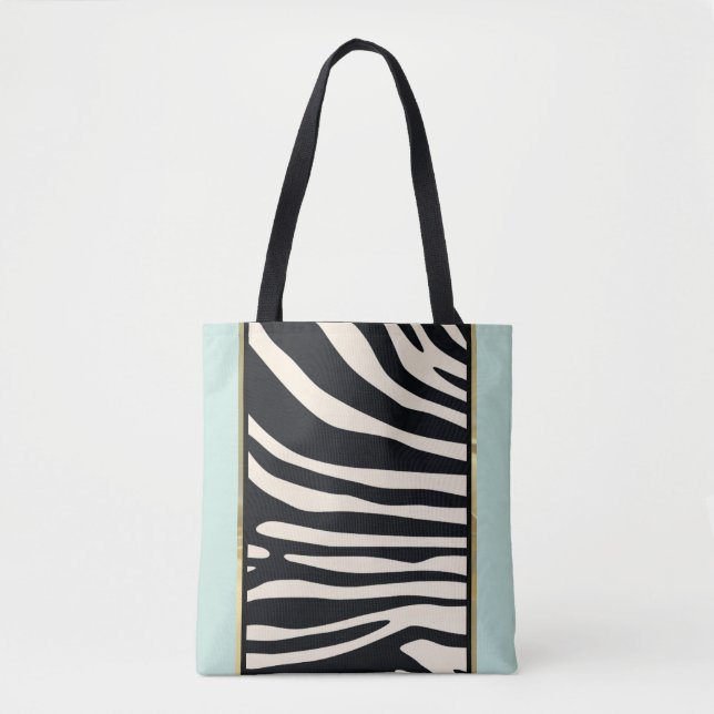 Bolsa Tote Creme, horta verde e zebra preta (Frente)