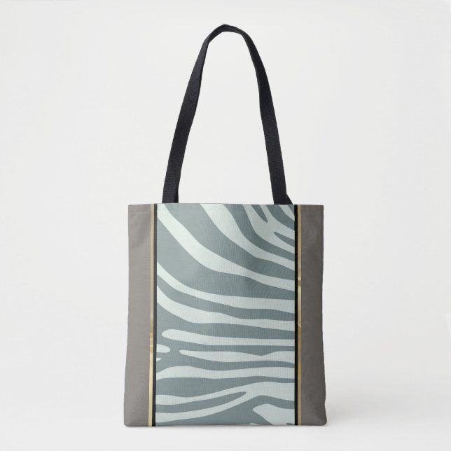 Bolsa Tote Creme, horta verde e zebra preta (Frente)