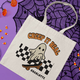 Bolsa Tote Creme-o no verdadeiro Halloween Skateboard Nome do