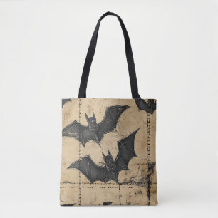 Bolsa Tote Creme Patchwork de Grunge em Denim com Morcegos