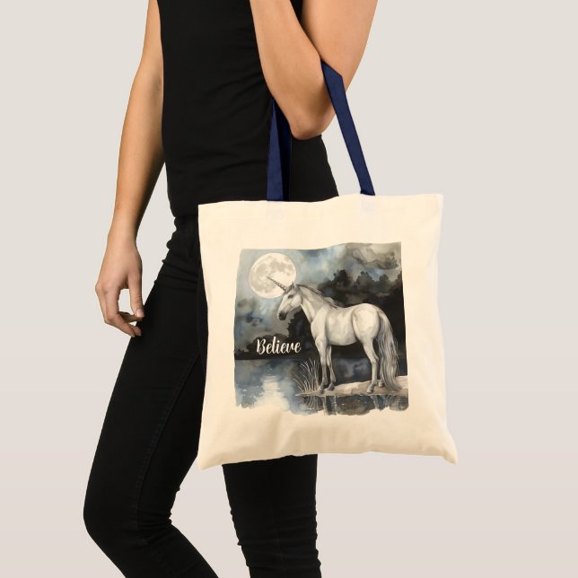 Bolsa Tote Crer na Lua Cheia Unicórnio (Frente (produto))