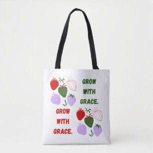 Bolsa Tote 'Cresça com Graça' Estética de Morango 