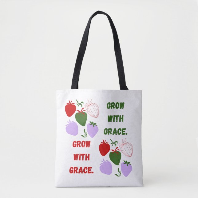 Bolsa Tote 'Cresça com Graça' Estética de Morango  (Frente)