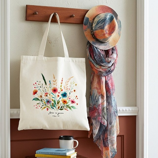 Bolsa Tote Cresça em Graça floral personalizado (Criador carregado)