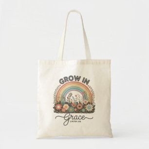 Bolsa Tote Cresça em Graça Versículo Bíblico Cristão Retro Ar