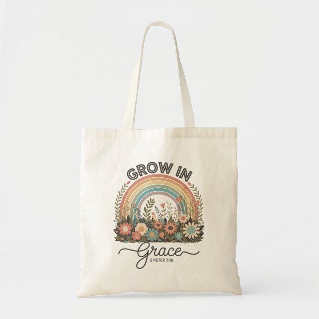 Bolsa Tote Cresça em Graça Versículo Bíblico Cristão Retro Ar (Frente)