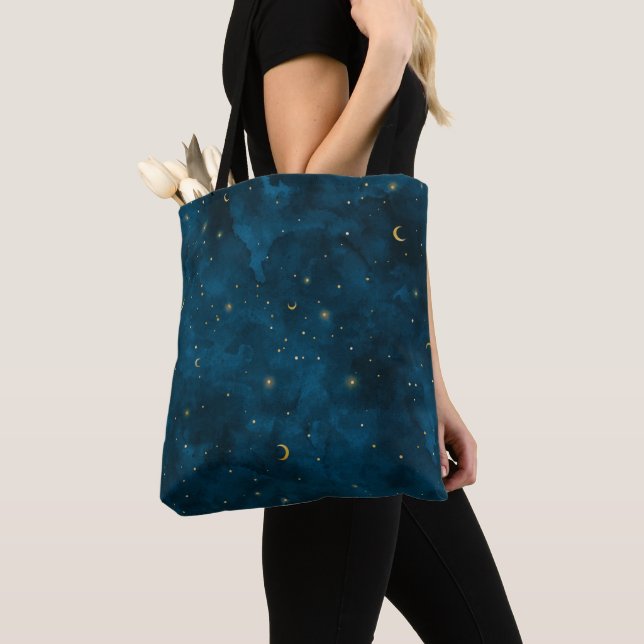 Bolsa Tote Crescent Moon Starry Night Celestial (Close Up)