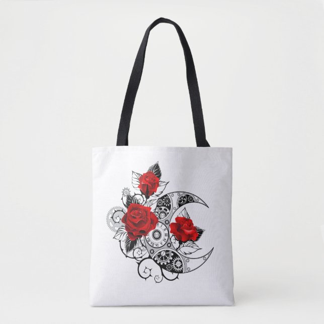 Bolsa Tote Crescente Mecânico com Rosas vermelhas (Frente)