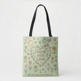 Bolsa Tote Crescer com amor - Design de Saco Floral Pastel
