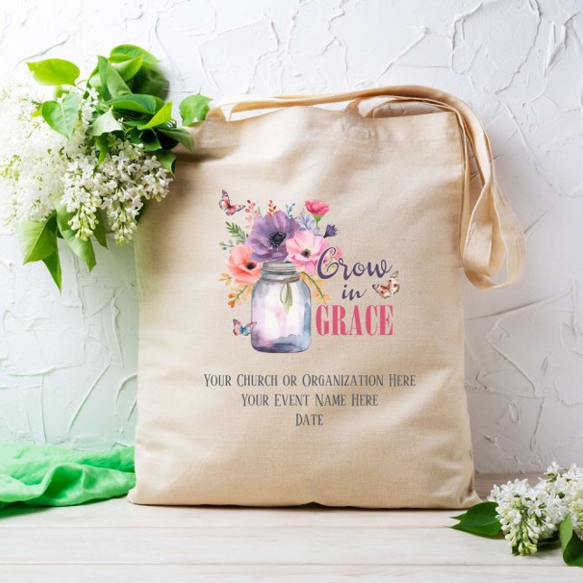 Bolsa Tote Crescer Em Grace Mason Jar Bíblia Personalizada Na (Criador carregado)