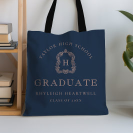 Bolsa Tote Crest Monograma Azul Marinho Rosa Graduação