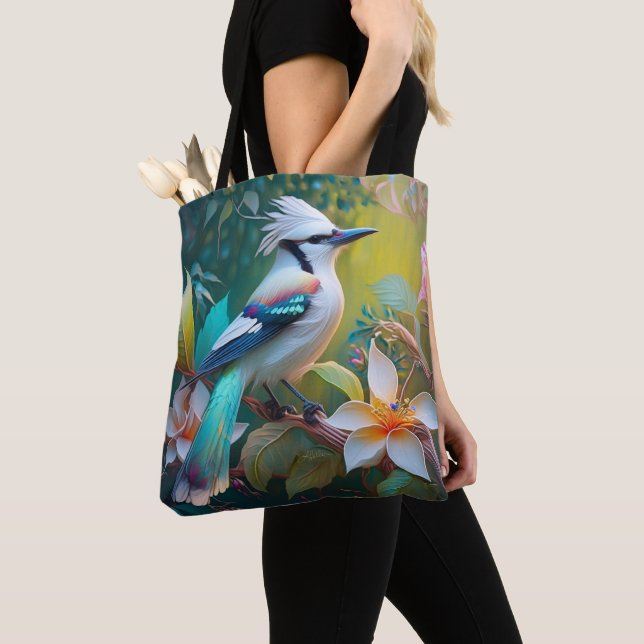 Bolsa Tote Crested Teal Winged Jay (Close Up)