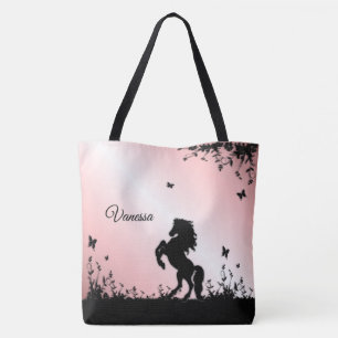 Bolsa Tote Criação de um Stallion Negro com Nome a Rosa