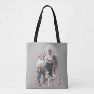 Bolsa Tote Criança Antiga, Pirata Menino, Cachorro, Espelho, 