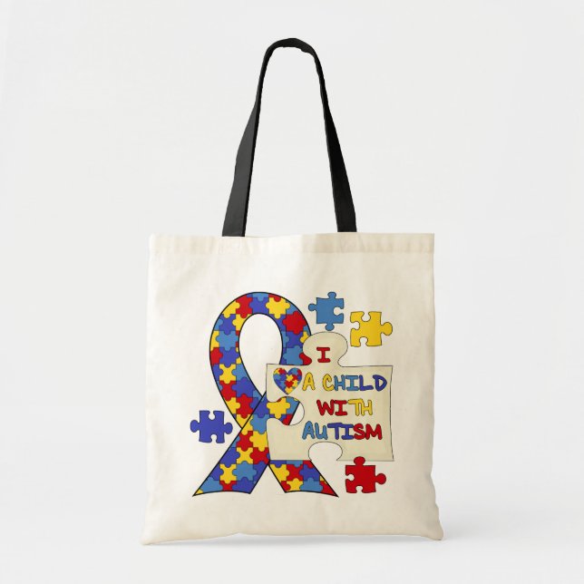 Bolsa Tote Criança com a fita da consciência do autismo (Frente)