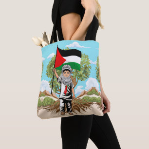 Bolsa Tote Criança com Keffiyeh Palestine Flag e Olive Tree