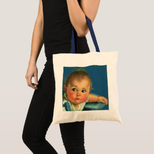 Bolsa Tote Criança do vintage, bebé bonito ou menina no