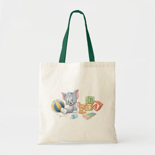 Bolsa Tote Criança Tom e Jerry Brincando com Brinquedos (Frente)