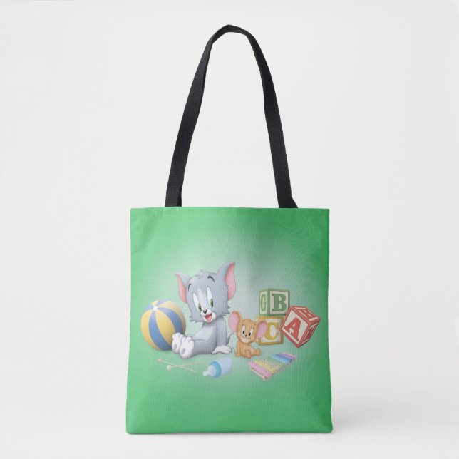 Bolsa Tote Criança Tom e Jerry Brincando com Brinquedos (Frente)