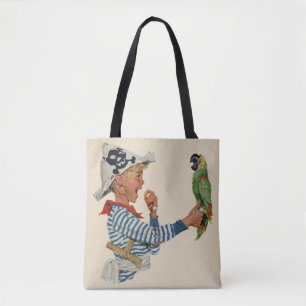 Bolsa Tote Criança Vintage, Menino Brincando de Papagaio Pira
