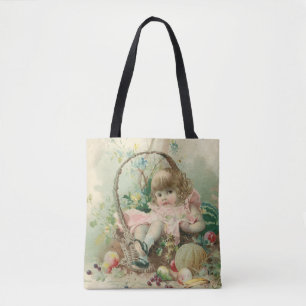 Bolsa Tote Criança Vitoriana Antiga, Menina Cesta de Frutas d