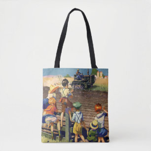 Bolsa Tote Crianças Antigas Acenando para Agricultor Local em