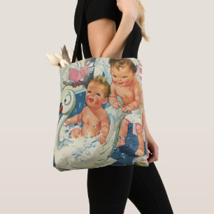 Bolsa Tote Crianças Antigas Brincando com Bolhas na Banheira 