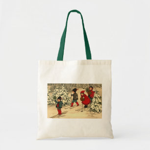 Bolsa Tote Crianças Antigas Esquiando Através de uma Floresta