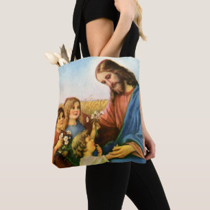 Bolsa Tote Crianças Antigas Traziam Flores a Jesus Cristo