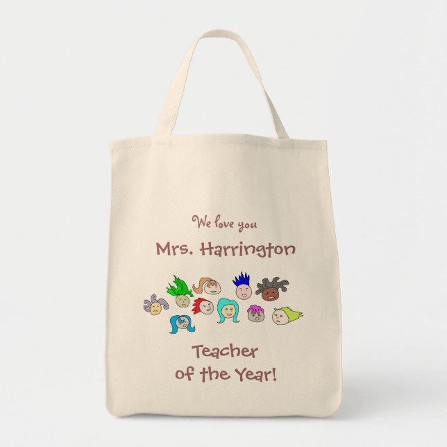 Bolsa Tote Crianças Arte, Personalizada "Professora do Ano" (Frente)