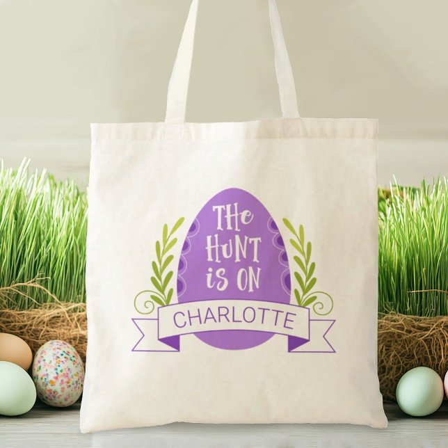 Bolsa Tote Crianças Bonitas, Caça De Ovo De Páscoa Saco (A cute purple Easter egg hunt tote bag. Personalize it with your name.)