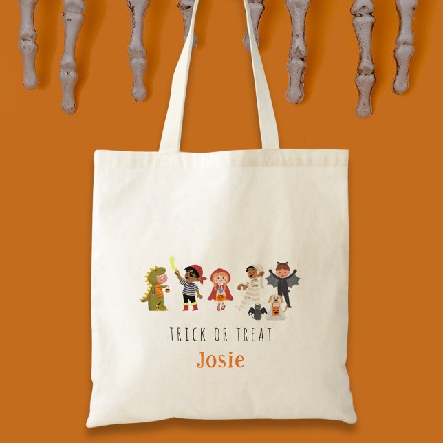 Bolsa Tote Crianças bonitas trapaceiam ou tratam o Saco do Di (Cute Kids Trick or Treat Halloween Tote Bag)