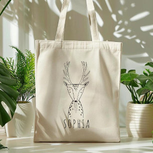 Bolsa Tote Crianças de cervo personalizadas e bonitas, preto