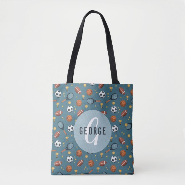 Bolsa Tote Crianças de Futebol Azul, Cute, (Frente)