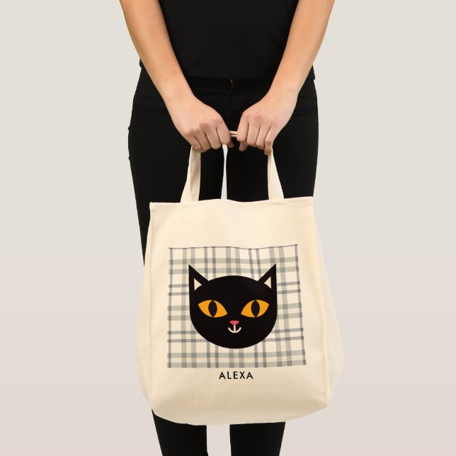 Bolsa Tote Crianças de Halloween picam ou tratam gato preto (Frente (produto))