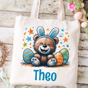 Bolsa Tote Crianças de páscoa Nome Boys Bunny Teddy Bear