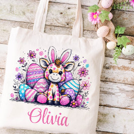 Bolsa Tote Crianças de páscoa Nome Raparigas Bunny Giraffe