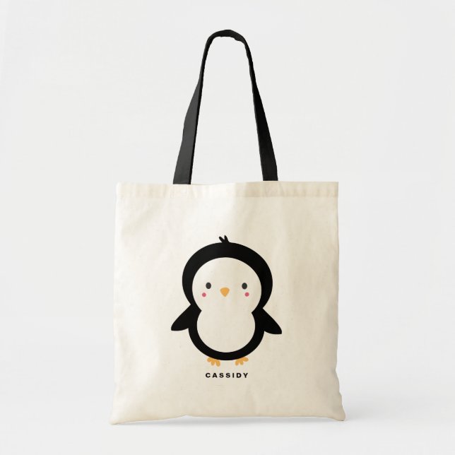 Bolsa Tote Crianças de pinguim preto e branco personalizadas (Frente)