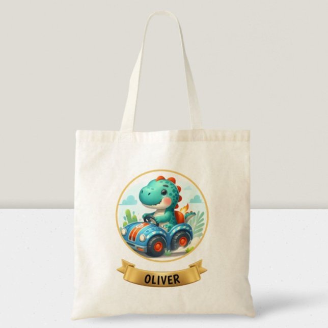 Bolsa Tote Crianças Dino Bonito Dirigindo Carro Race (Criador carregado)
