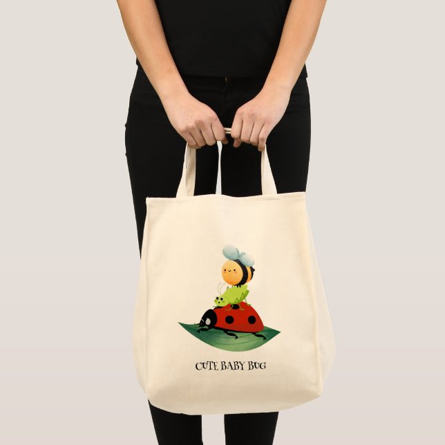 Bolsa Tote Crianças Engraçadas, inseto de abelha em folha ver (Frente (produto))