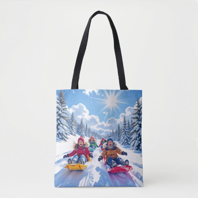 Bolsa Tote Crianças Gleefully Dormindo Diversão de Inverno (Frente)