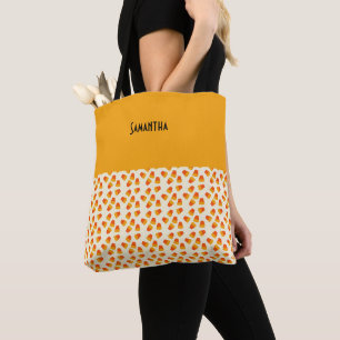 Bolsa Tote Crianças: Halloween - Candy Corn Orange Name