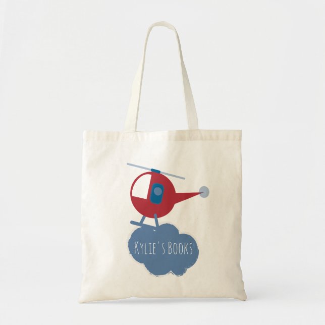 Bolsa Tote Crianças Helicóptero Blue Red Library Book Toag (Frente)